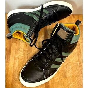 ADIDAS Top Court Leather Black Green High Top Sneakers Men's Sz 11